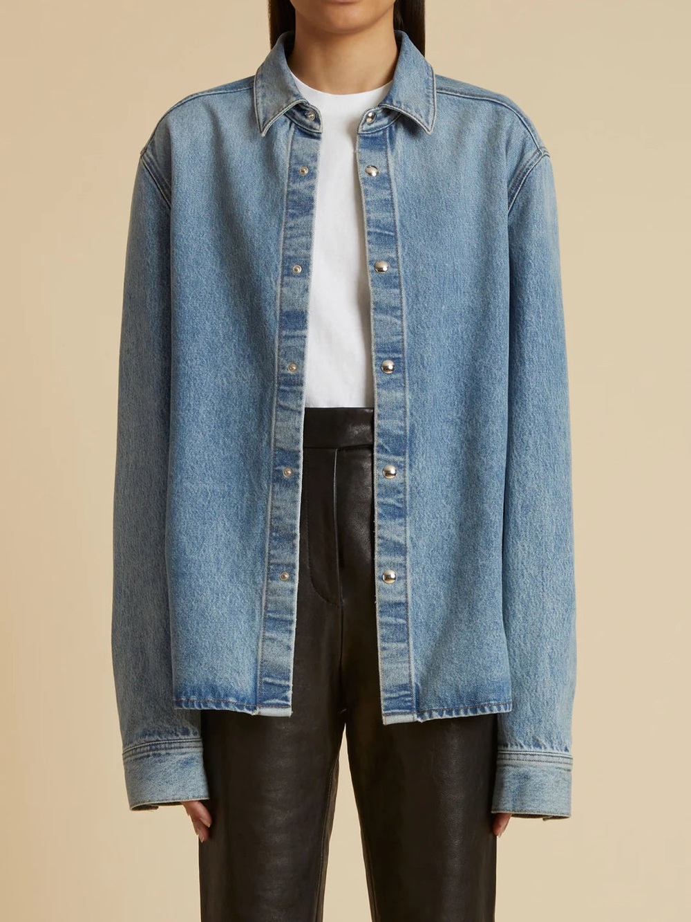 KHAITE Argo Light Blue Denim Snap-Front Shirt Jacket